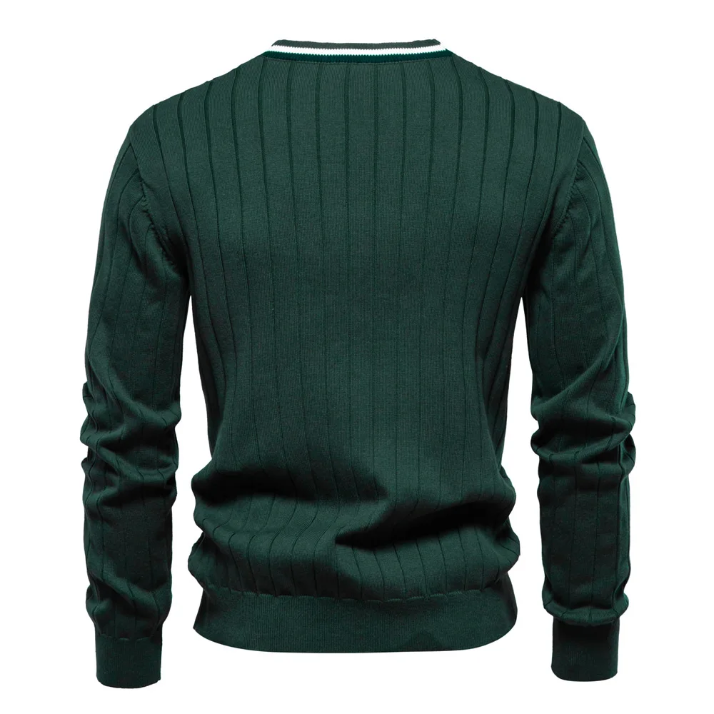 2024 Autumn/winter new men\'s V-neck long sleeve sweater trend men\'s knitted coat with contrasting colors and edging