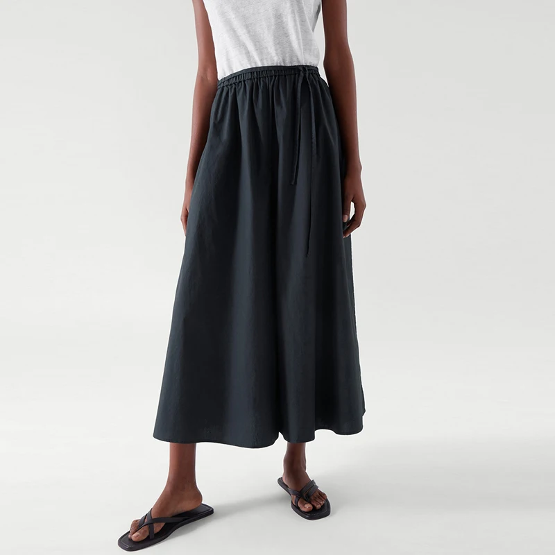 

Johnature Summer New Wide Leg Pants For Women 2024 Casual Simple Elastic Waist Loose Solid Color Ankle-length Female Pants