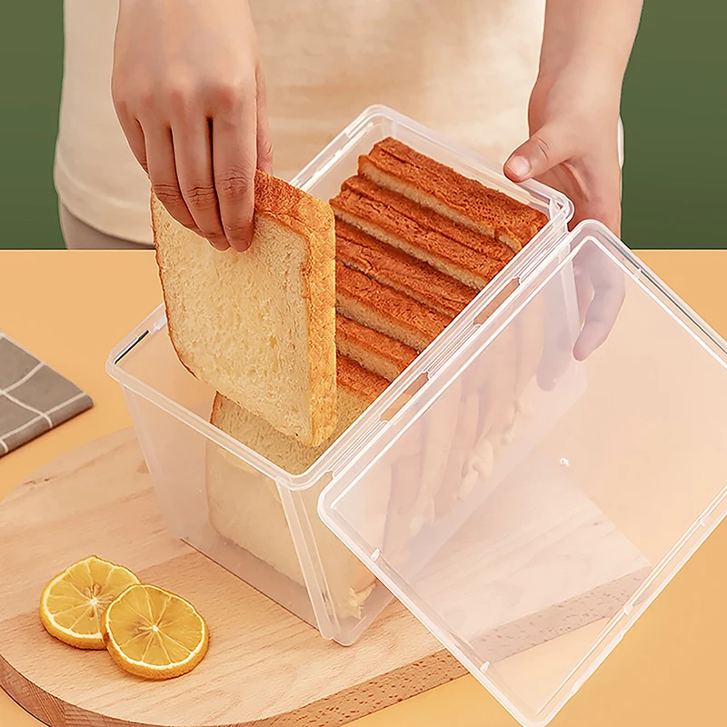 Bread Storage Box Clear Plastic Toast Dispenser Airtight Box Baking Bread Cake Container Refrigerator Organizer