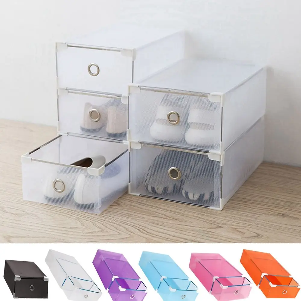 White Shatter-Resistant Shoes Rack Useful Clear Plastic Dust-Proof Shoes Box Drawer Type Transparent Men