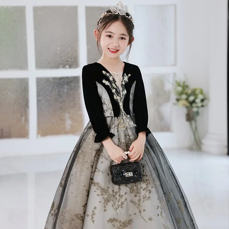 

Elegant Princess Sequined Party Dresses for Girl Vintage Evening Dress Gala Ball Gown Infants Teenage Children Kids Costumes