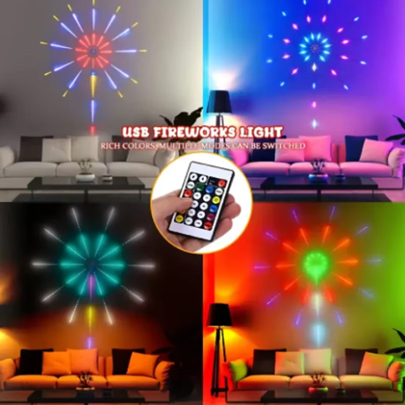 Dream Meteor Symphony Firework LED Light Strip RGB Sound Control Indoor Wedding Holiday Wall Lights