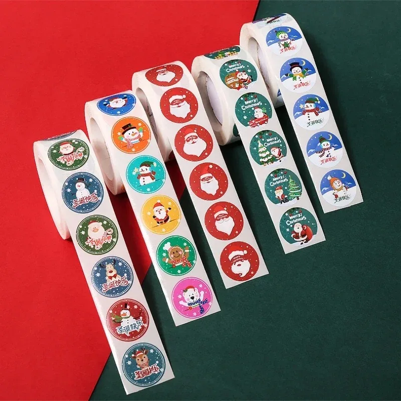 50-500Pcs Christmas Tree Santa Claus Merry Christmas Stickers 2.5cm Gift Sealing Stickers Holiday Candy Bag Box Decoration