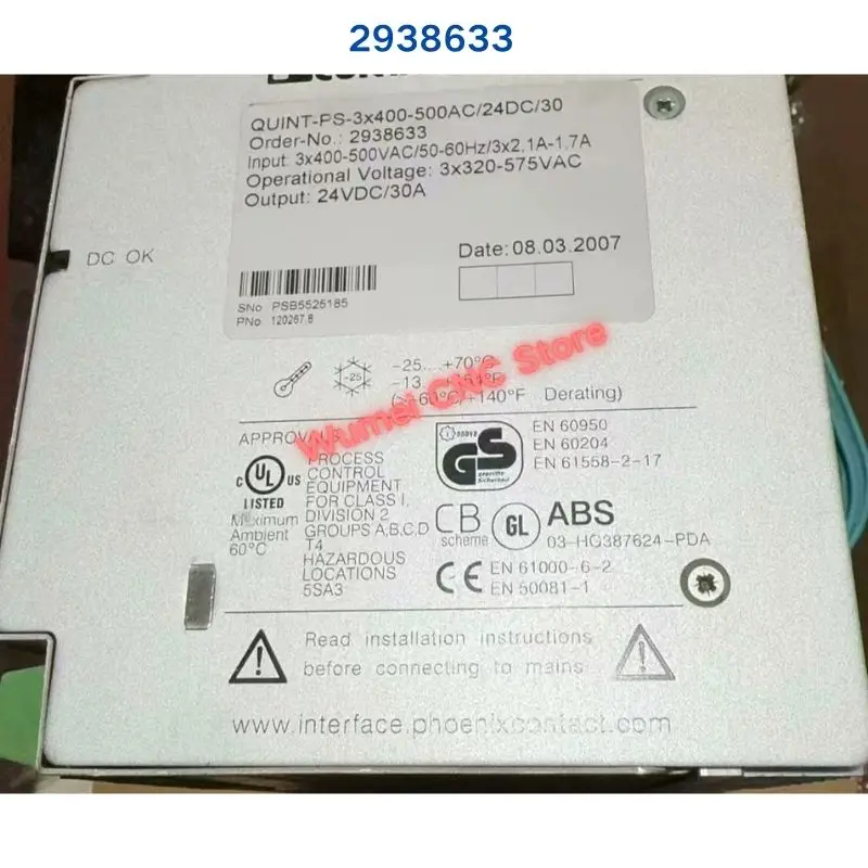 

Second-hand test OK for PHOENIX power supply QUINT-PS-3X400-500AC/24DC/30 2938633