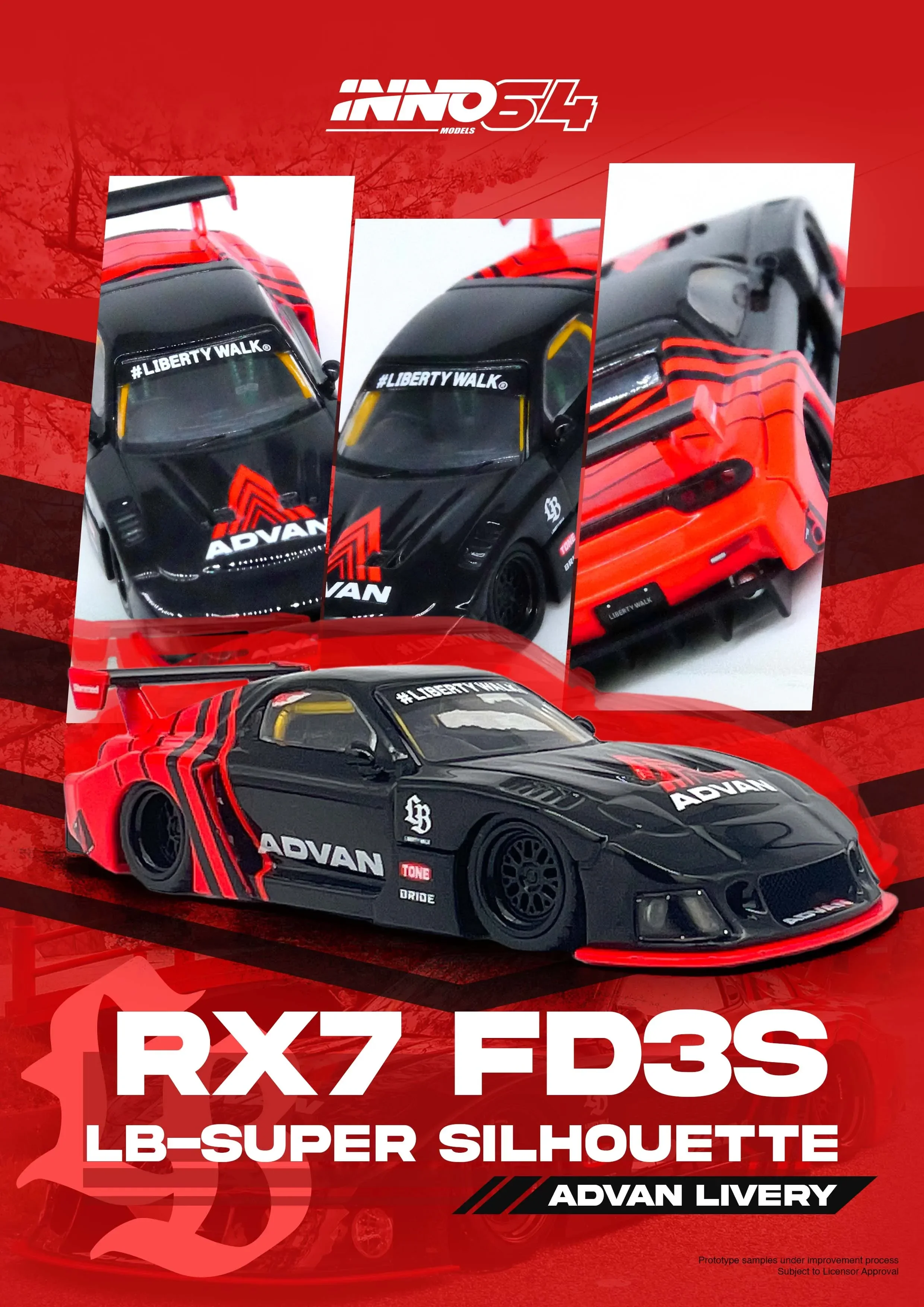 INNO 1:64 RX7 (FD3S) LB-SUPER SILHOUETTE ADVAN LIVERY Model Car