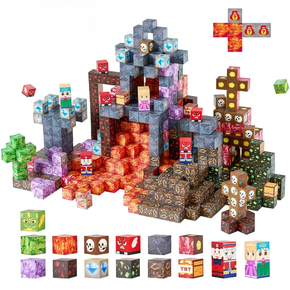 

Магнитный конструктор Cave World: 100 пиксельных строительных блоков, креативные игрушки для самостоятельной сборки, магнитные кубики для детей