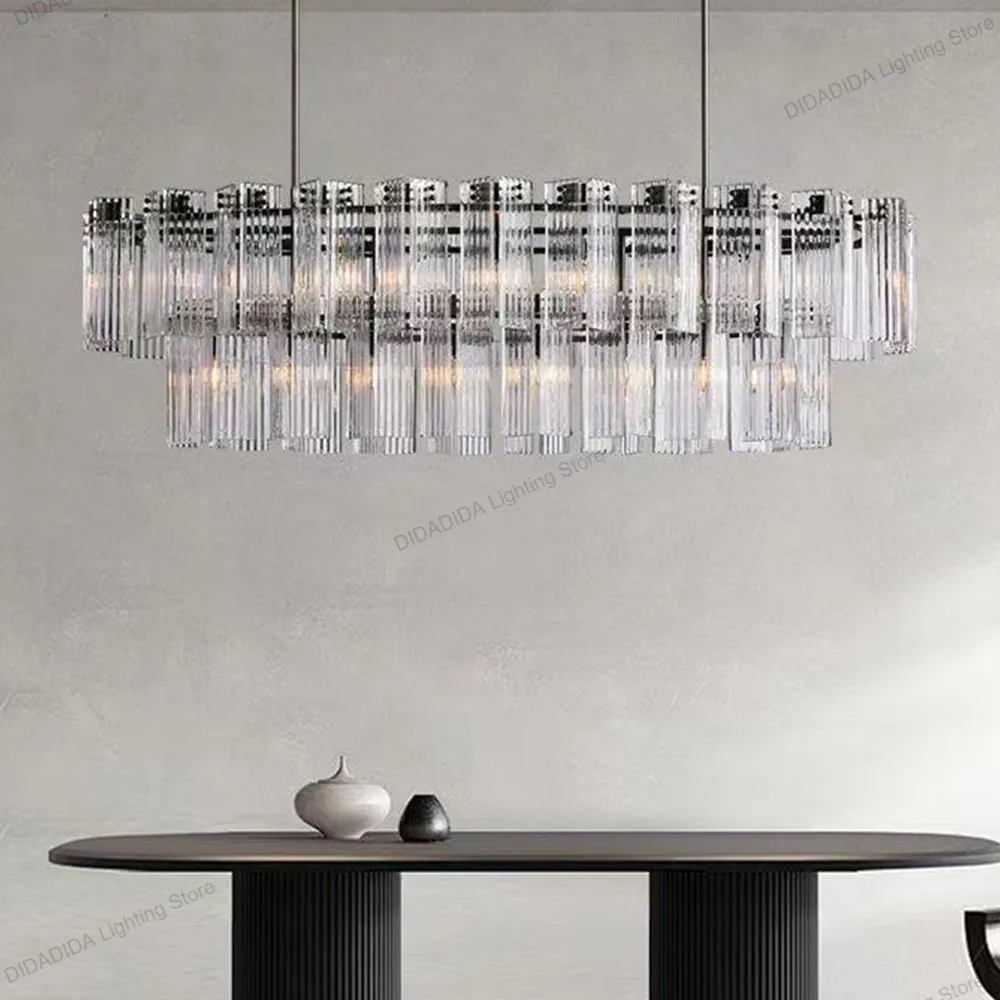 American Design Water Ripple Glass Chandelier Multi Layer Pendant Lamp in Brass Black Silvery Finish Dimmable Lustre