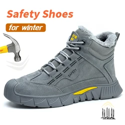 Winter Boots Men Steel Toe Cap Safety Boots Work Shoes Men Puncture-Proof Work Boots Plush Warm Safety Shoes male ﻿