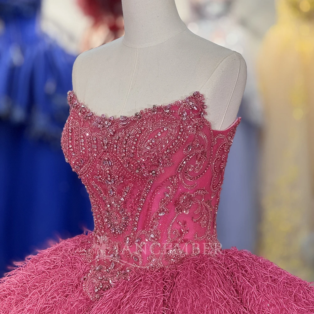 فساتين Quinceanera الوردية اللامعة 15 2025 مطرز تول Ruched ذيل الكرة ثوب الزفاف مخصص vestidos de 15 quinceañera