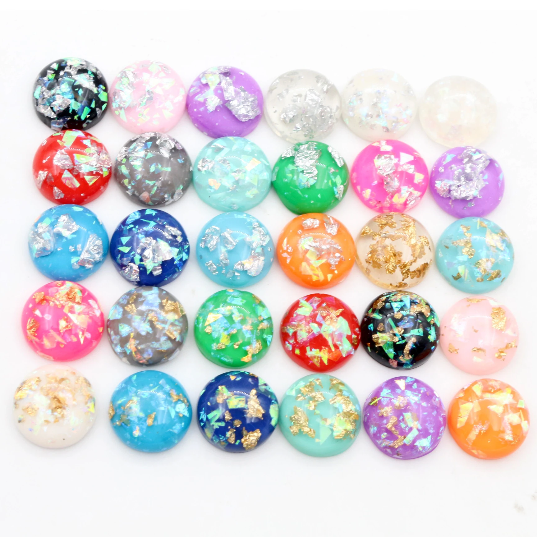 New Fashion 40pcs 8mm 10mm 12mm Pink Multi-Colors Built-in metal foil Flat back Resin Cabochons Cameo