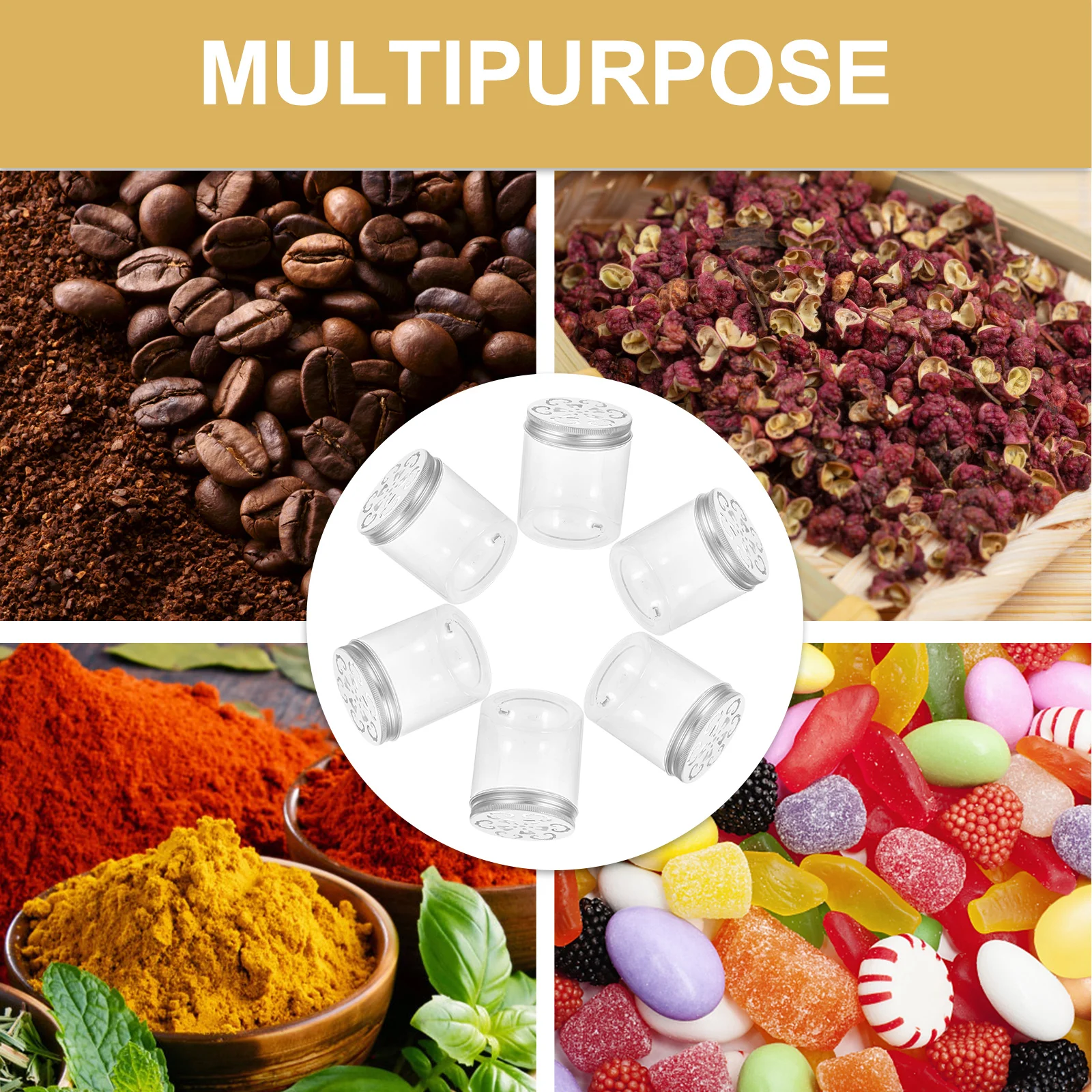 

6pcs Storage Jars Patterned Lids Transparent Design Tea Coffee Nuts Kitchen Containers Leak Proof Airtight Plastic Glass Candy