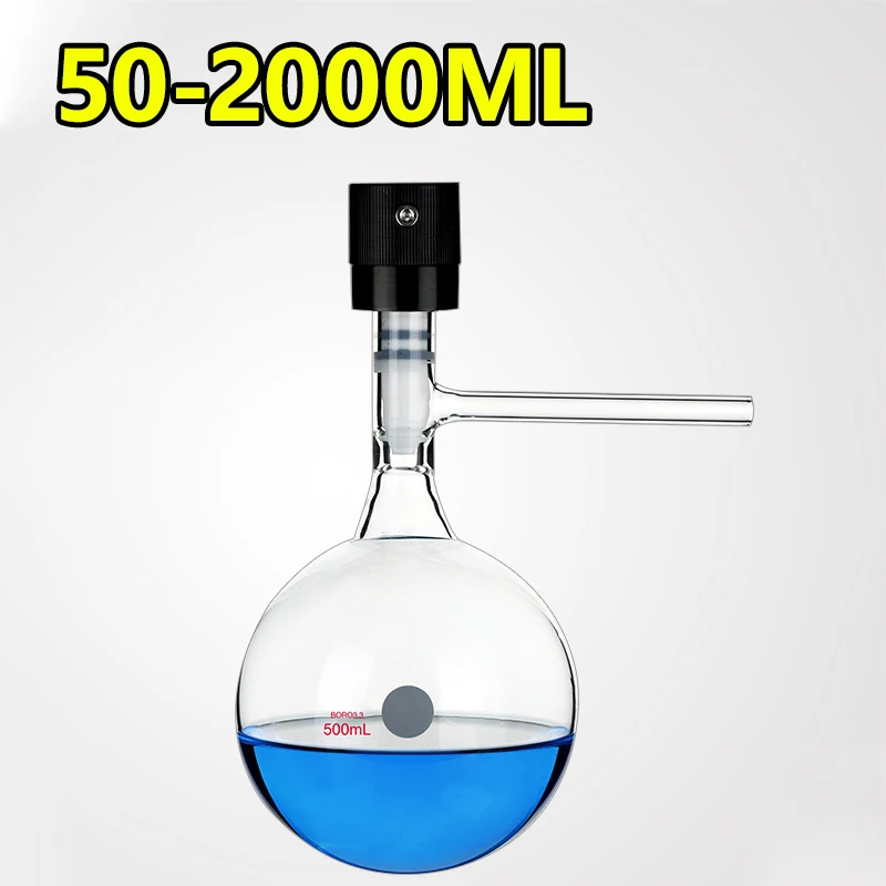 Solvent storage bottle, tetrafluoro high vacuum joint door, laboratory high temperature resistant spherical glass instrument