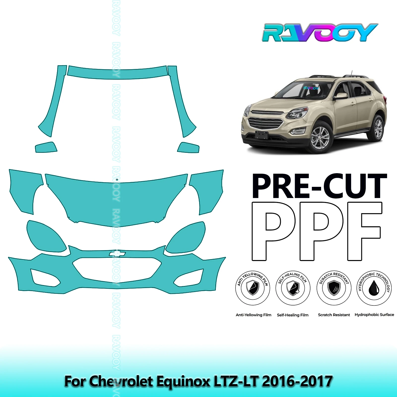 

8.5Mil Precut Paint Protection Film PPF Clear Bra Front Kit For Chevrolet Equinox LTZ-LT 2016-2017