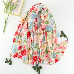 Chal de viscosa con borlas florales para mujer, Pashmina suave, y envolturas Hijabs, Bufandas musulmanas, marca de moda española