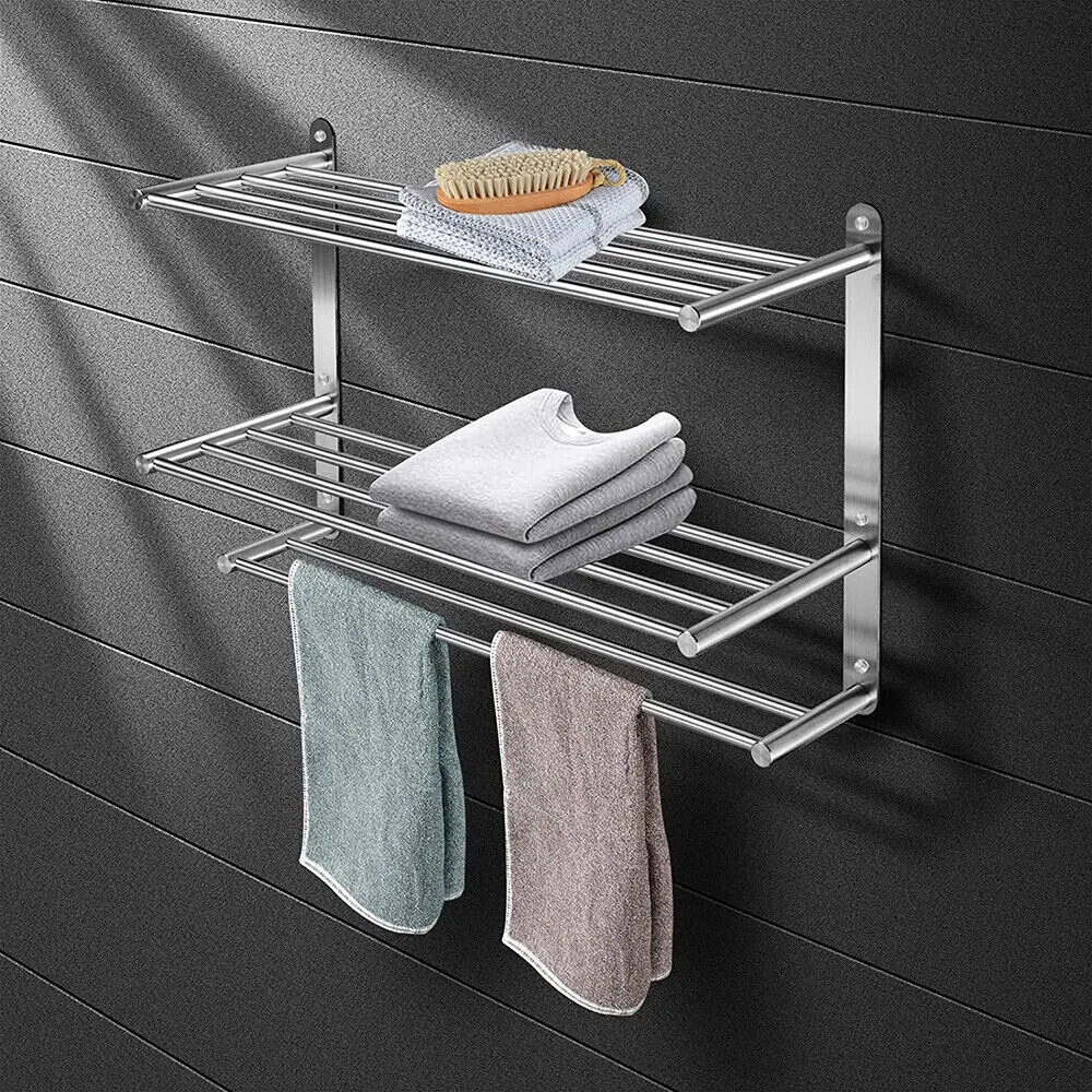 

24" 3 Tier Bathroom Towel Rack Stainless Steel Towel Shelf Wall Mount Lavatory Towel Organizer Towel Bar Towel Storage