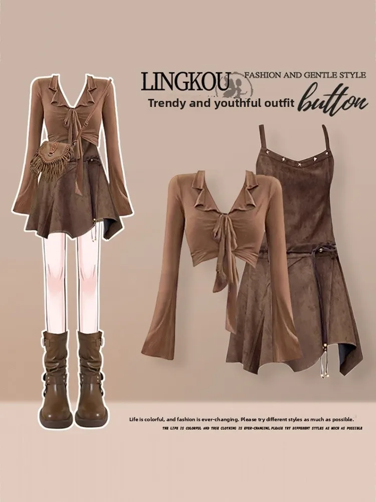 Ensemble deux pièces pour femmes, coupe cintrée, T-shirt ort, Vintage, sangle polyvalente, jupe Midi Dr, décontractée, confortable et respirante, été