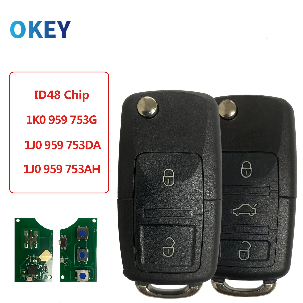 Okey Remote Car Key For VW Volkswagen Golf Passat Polo Jetta Touran Bora Sharan ASK 5FA009263-10 1K0959753G 433mhz ID48