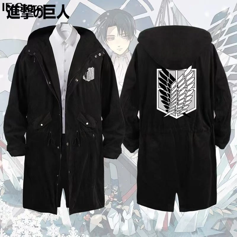 Anime Attack on Titan trench printing windbreaker Men's and women's casual high-quality long windbreaker Harajuku Y2K hoodie