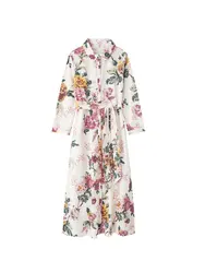 Women's Floral Print Midi Shirt Dress with Belt, Long Sleeve, Button-up, Female Dresses, Chic Fashion