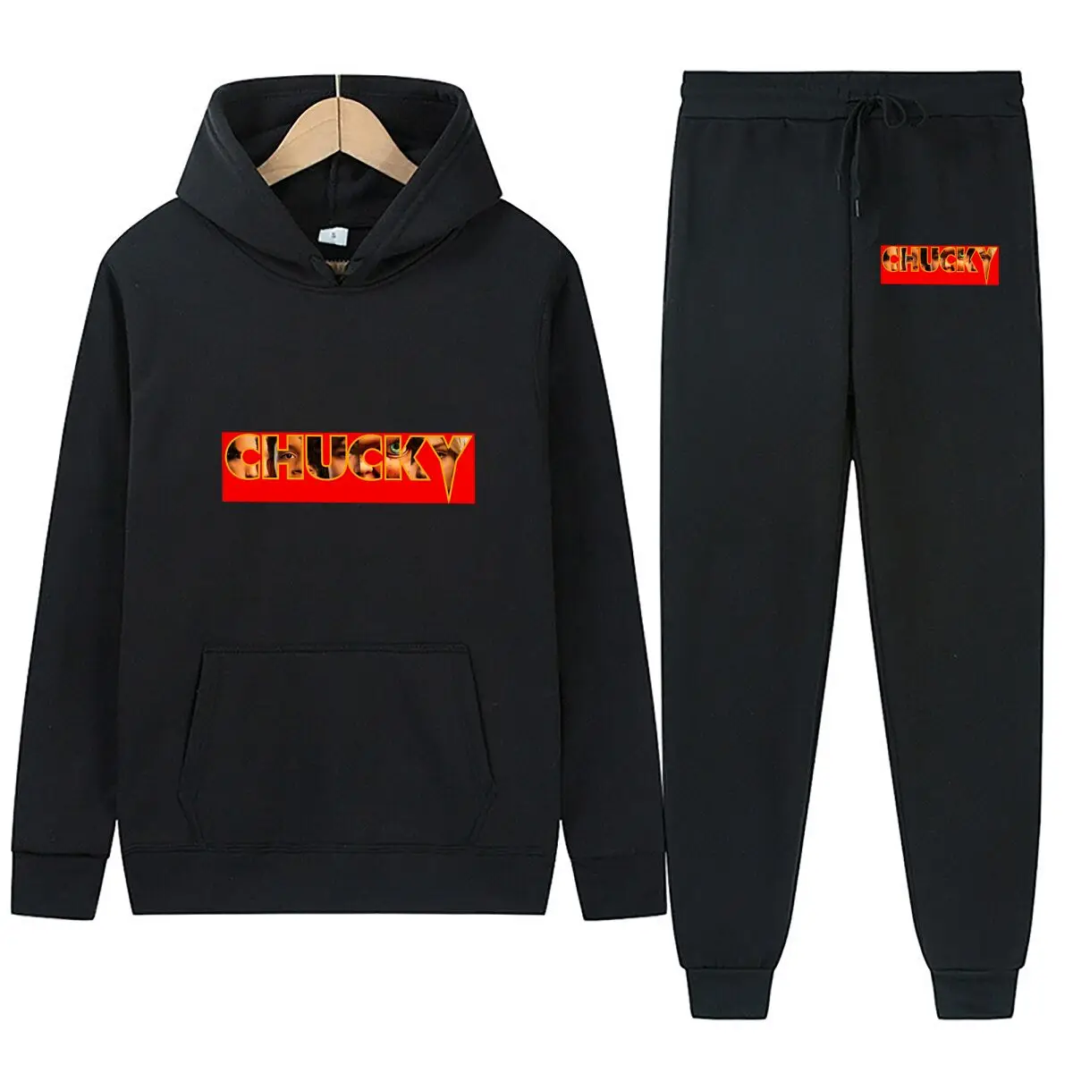 تشاكي - جريئة، نص، رعب، ريترو، الحد الأدنى - تصميم تحت عنوان هوديي Sweatpants مجموعة ملابس رياضية كاجوال عصرية