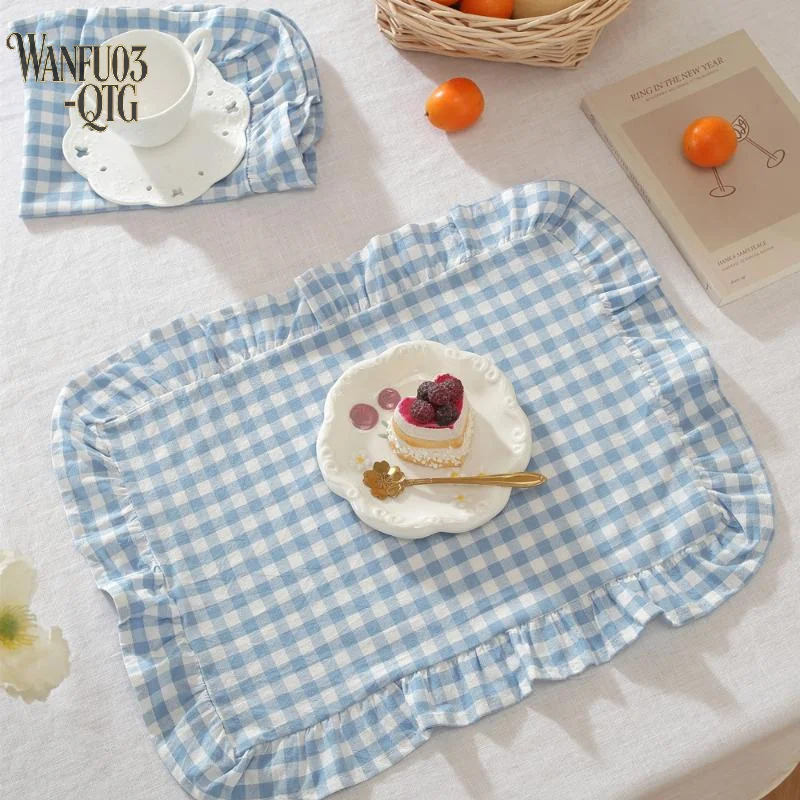 Hot Sale Pink Blue Stripe Ruffle Placemat Set Cute Table Decor For Kitchen Dining Room Breakfast Party Napin