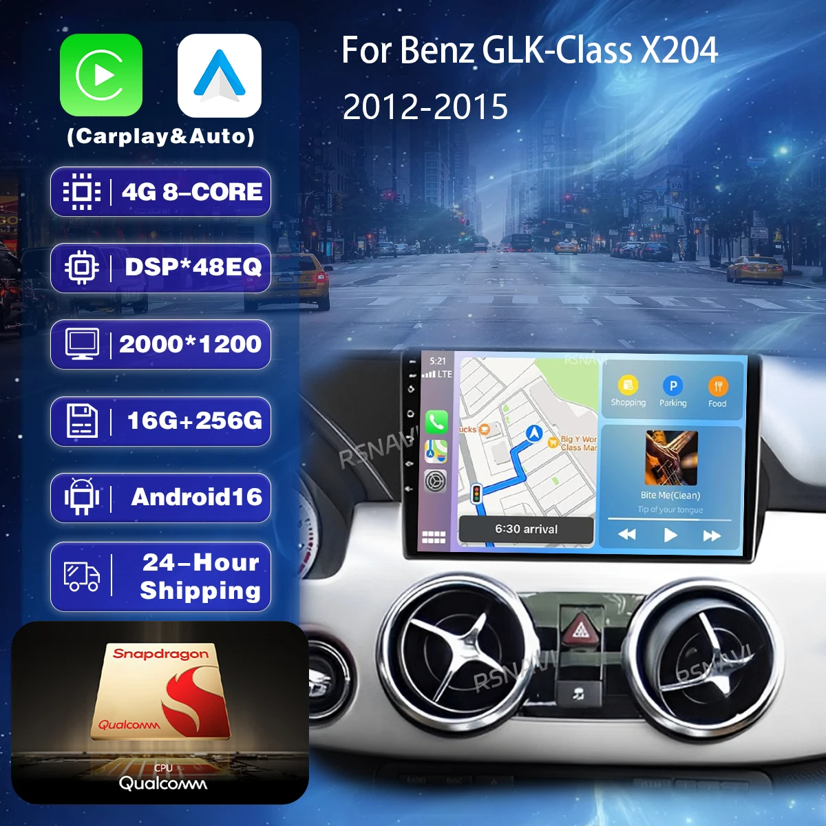 Android 16 Carplay Auto Qualcomm 2K Screen Car Radio Multimedia Player For Benz GLK-Class X204 2012 - 2015 DSP Ships in 24 Hours