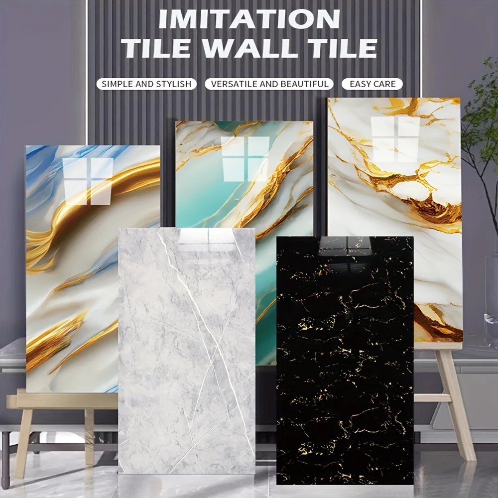 10pcs PVC Imitation Marble Floor Stickers Self-adhesive Wall Stickers Waterproof Bathroom Living Room Moden Decor Decals 60*30cm