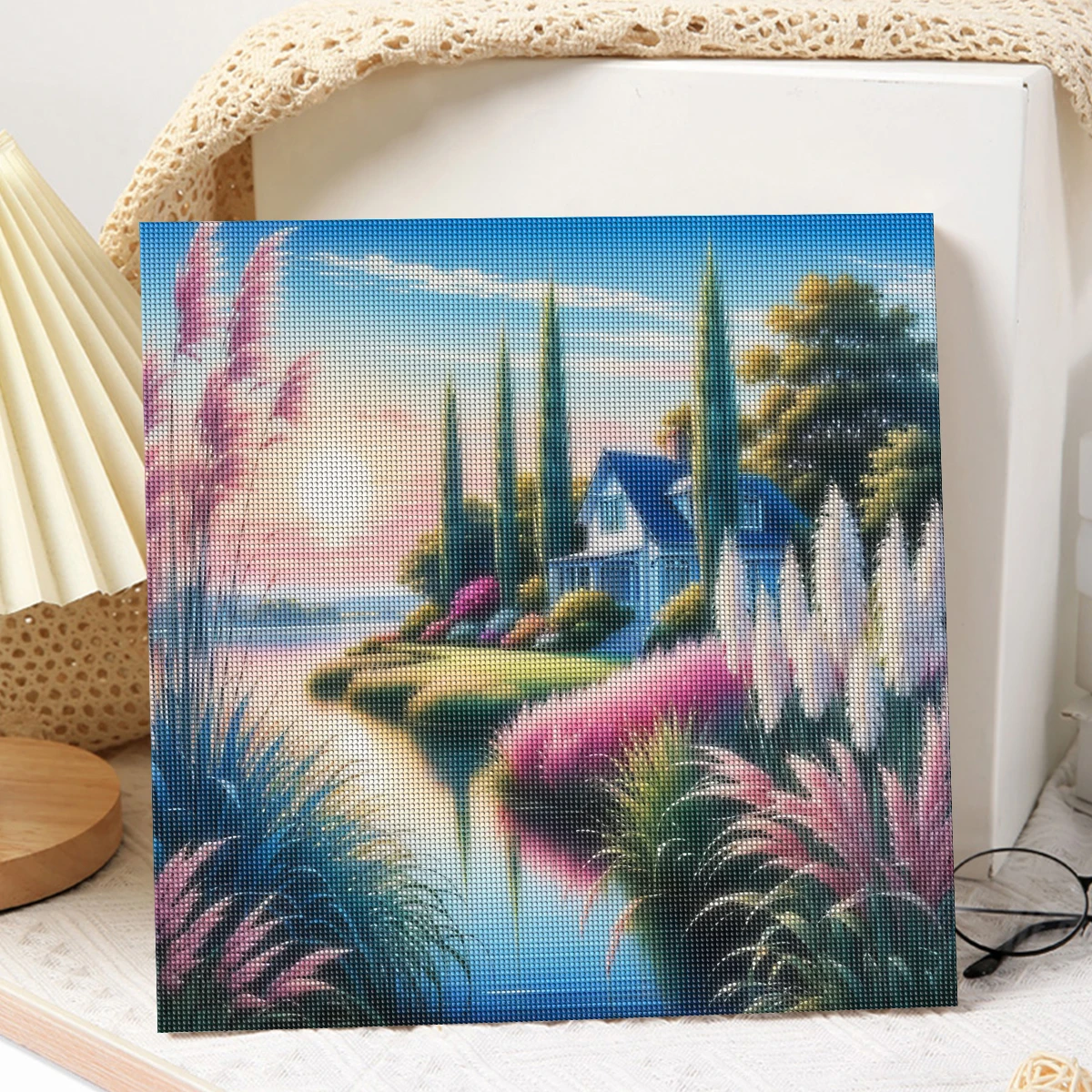 SDOYUNO 5D Diamond Painting Full Square Lakeside Cottage Picture Of Rhinestone Diamond Embroidery
