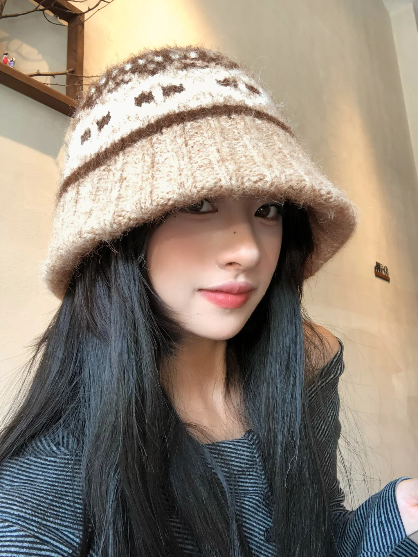 Warm Knitted Fisherman Hat Women's Autumn Winter Vintage Large Circumference Face Slimming Woolen Cap Stylish Bow Foldable