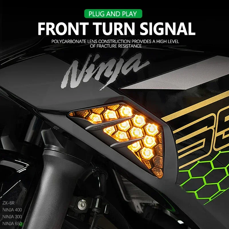 For KAWASAKI NINJA650 NINJA1000SX NINJA 650 ZX-6R ZX636 Z1000SX Motorcycle Front Turn Signals Light Indicators LED Turnlight