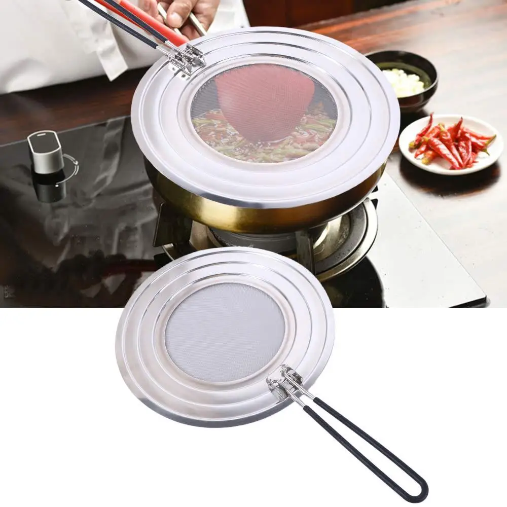 Foldable Handle Oil Splash Screen Stainless Steel Mesh Oil Shield Guard Rust-proof Oil Proof Lid Cooking