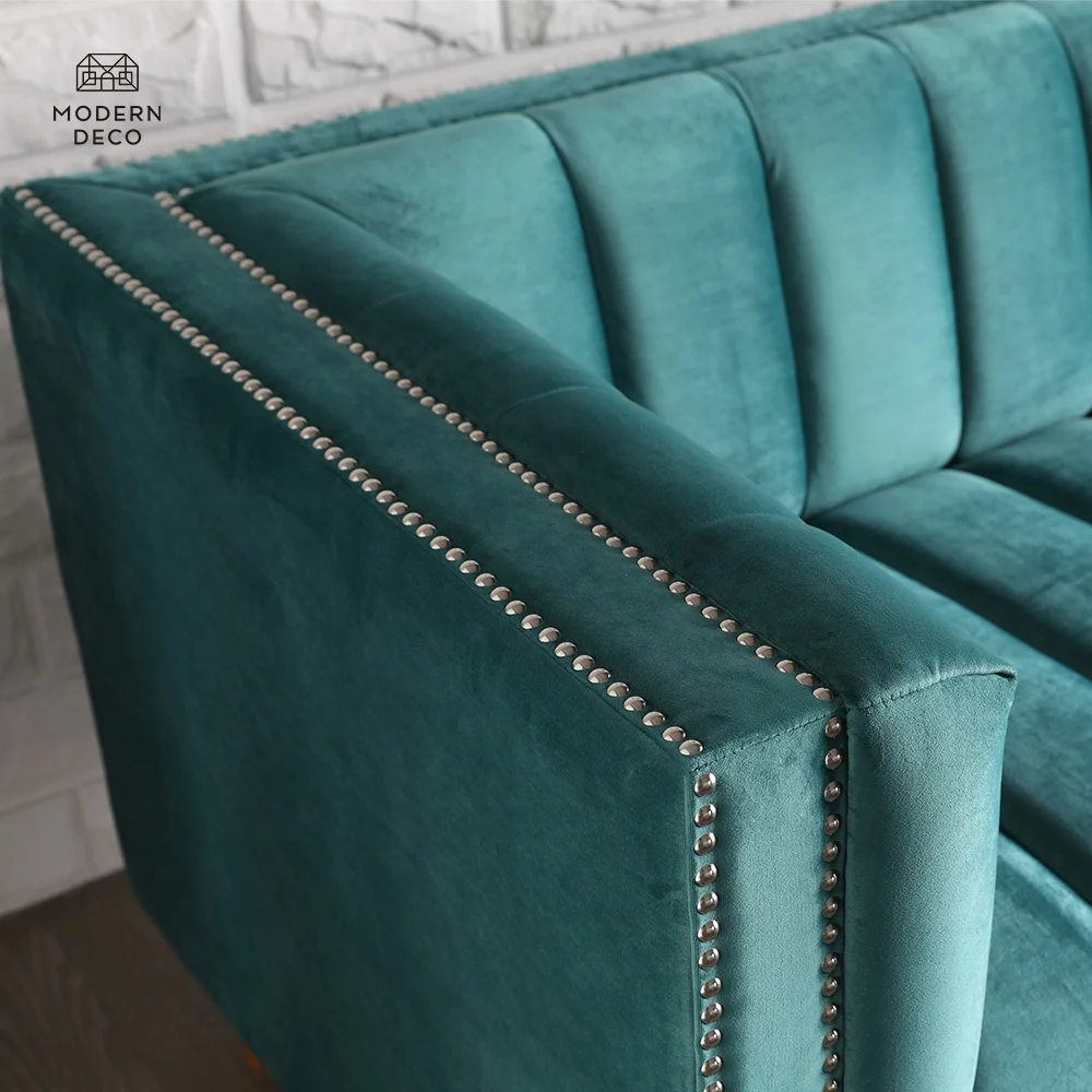 Soffan Samt Sammet أريكة قطيفة أريكة أريكة أريكة Divan 3 مقاعد يجلس التصميم الحديث أثاث غرفة المعيشة الأخضر معنقدة بالقناة