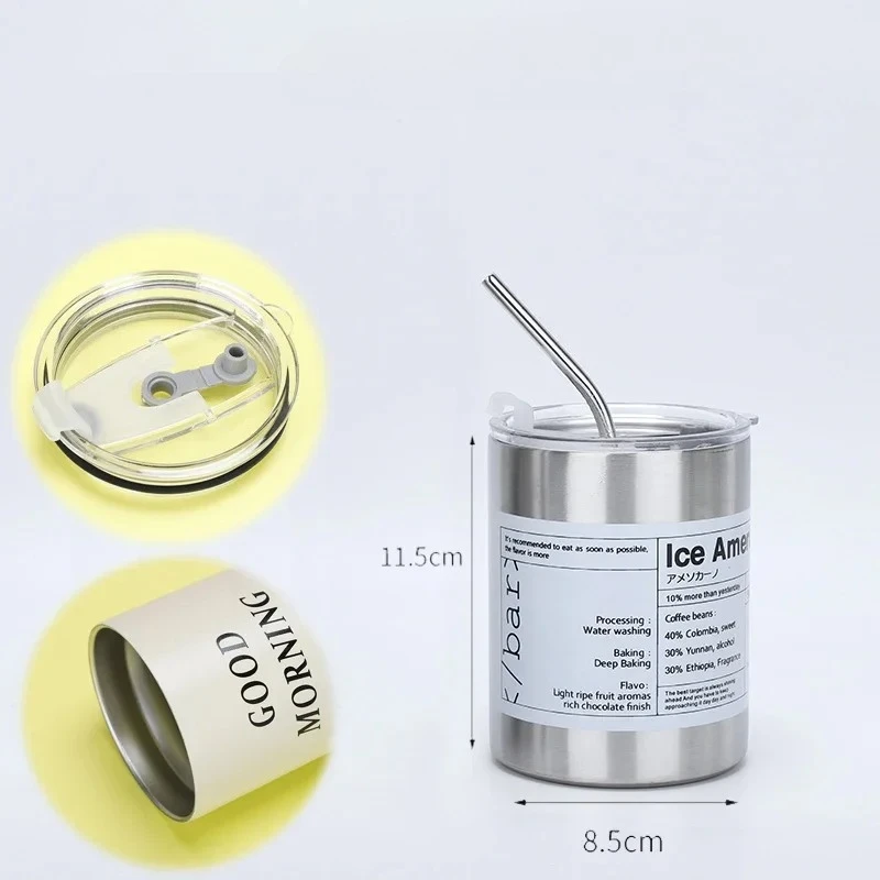 360ML Double-Layer Stainless Steel Insulated Coffee Mug Reusable Straw Cup for Hot/Cold Beverages Portable Travel Water Bottle