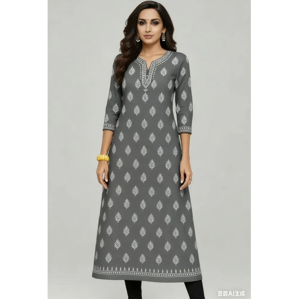 National style Women Kurt Casual Dress Long Sleeve Straight Casual Ethnic Flower Mandarin 3D Design Suitable Ladies Abaya Muslim