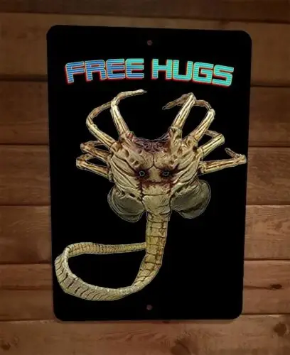 Metalowy znak ścienny Free Hugs Alien Face Hugger 8x12