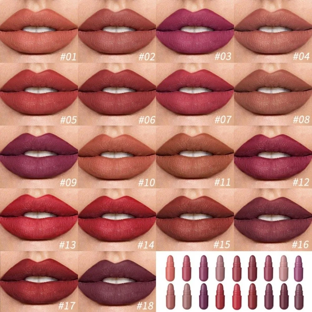 18pcs Soft Matte Finish Capsule Lipstick Set Non-Sticky Texture Long Lasting Lip Gloss Stick Travel Size Mini Lip Balm