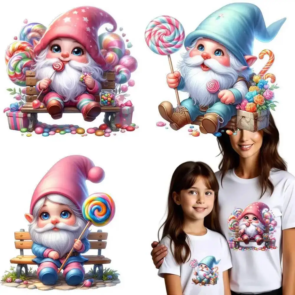Full size Cartoon Candy Dwarf  Print Sticker Clothes Heat Transfer Stickers DIY T-Shirt Iron On For Women Bag Clothing Applique