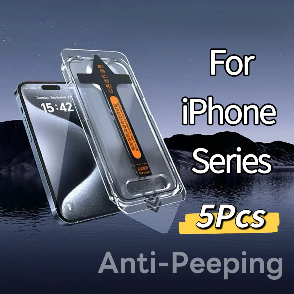 

5Pcs Anti-Spy Privacy Tempered Glass Screen Protector for iPhone, 9H Hardness Anti-Scratch Easy Install Protective Film
