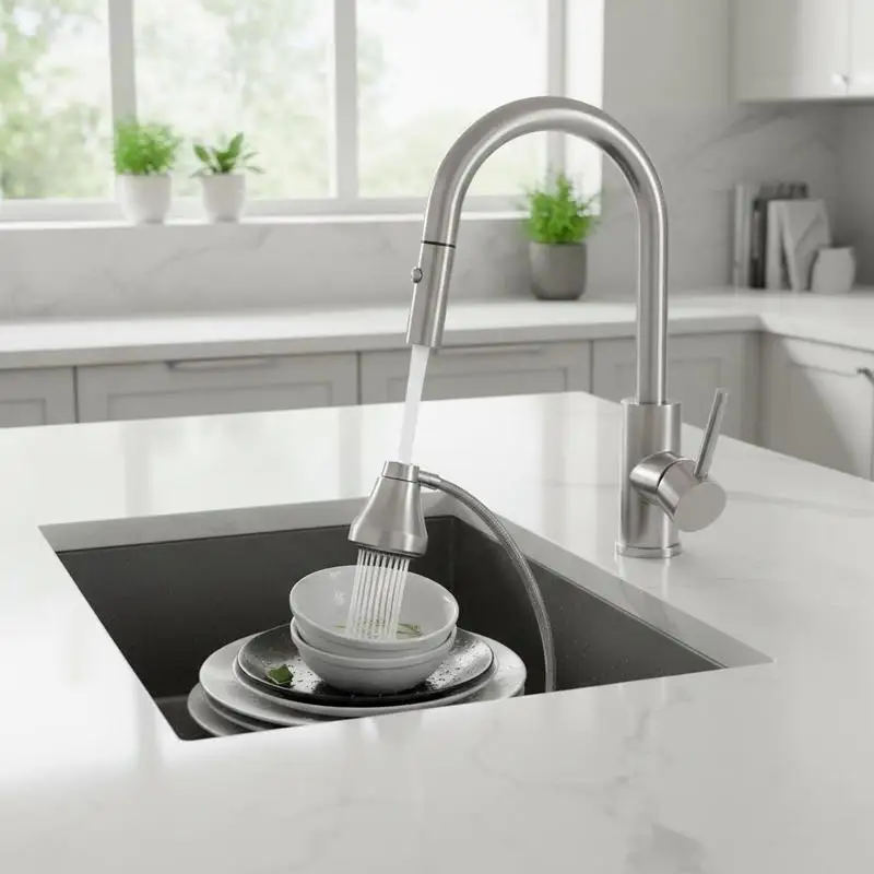 

Kitchen Water Tap Brushed Nickel for RV, Bar Sink, Public Restroom, Pull Down Sprayer, Stream Spray Dual Modes, Leak-Proof Valve