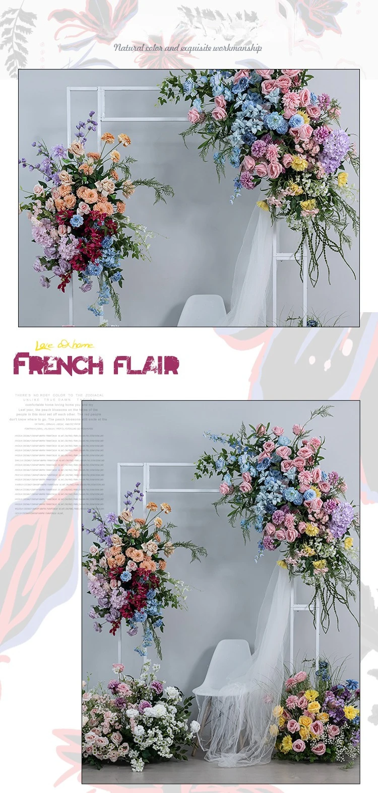 Künstliche Morandi-Farbige Blumenkugel für Hochzeitsbühnen, KT-Board-Hintergrundwand, Blumendekoration, Kunstblumen für Events und Partys, Großhandel – Detail 5