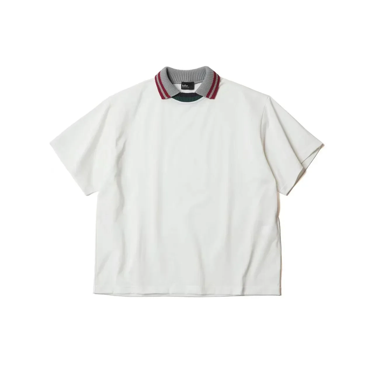 KOLOR contrasting striped edge collar cotton short-sleeved T-shirt