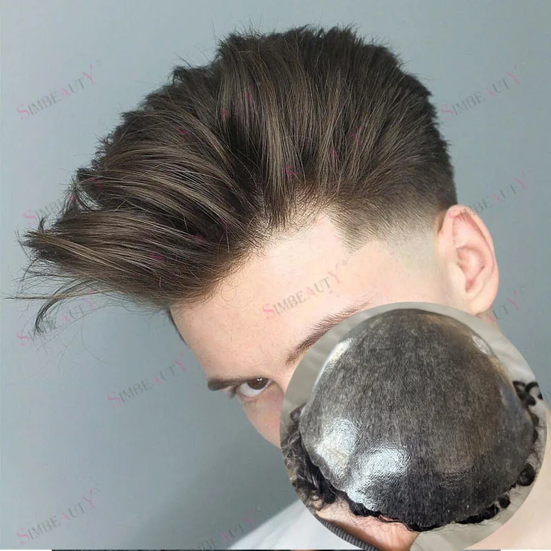 

Натуральный мужской парик из европейских человеческих волос, коричнево-русый, с имитацией линии роста волос, на полностью инжекционной полиуретановой основе, сверхпрочный, незаметный # 4 # 5 черно-серых париков