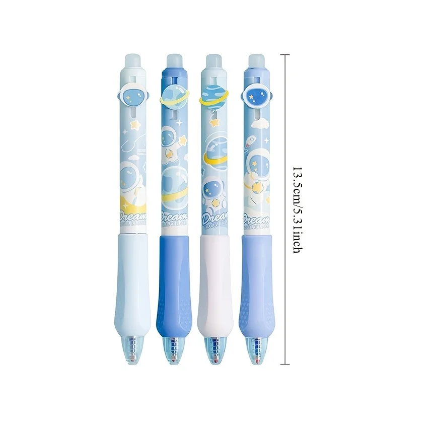8-Pack of Randomly Assorted Blue Erasable Gel Pens, 0.5mm Tip Creative Astronaut Design, Smooth Writing, Retractable Press-Type Design, Stain-Resistant, Suitable for Diaries, Drawing, Note-Taking, Sudoku Games, Office and School Supplies.