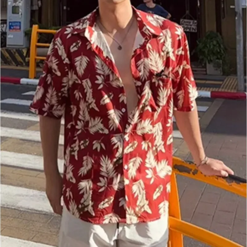 

Hawaii Ice Silk Beach Flower Shirt Short Sleeve Men's Summer Vacation Men's Clothing South East Asia Style Clothes