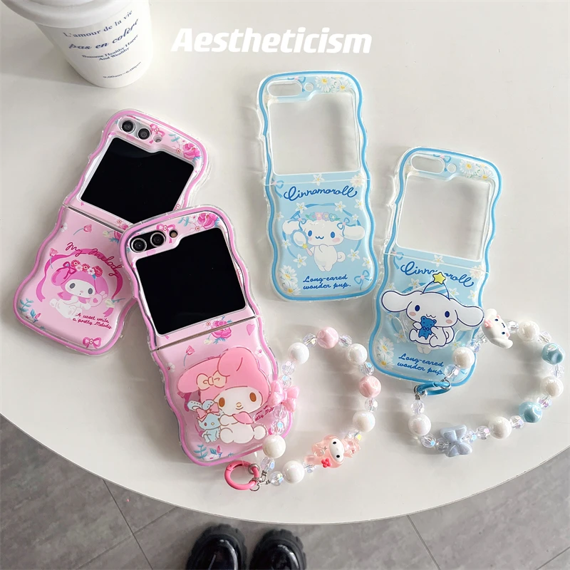 Sanurgente-Étui de téléphone mignon Kawaii Cinnamoroll My Melody pour Samsung Galaxy Z Flip 3, 4, 5, coque arrière rigide PC, ZFlip3, ZFlip4, ZFlip5, 5G