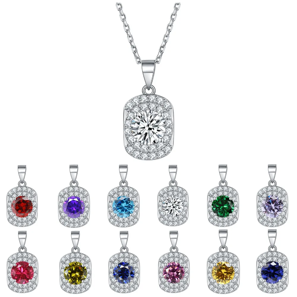 

Sun Star Fashion Necklace Jewelry Round Zircon Halo Rectangular Pendant 925 Sterling Silver Pendant Necklace