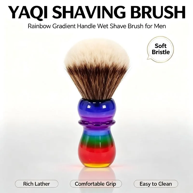 2026 NEW YAQI Hair Shaving Brush Rainbow Striped Resin Handle Men Wet Shave Foam Brush Barber Grooming Tool