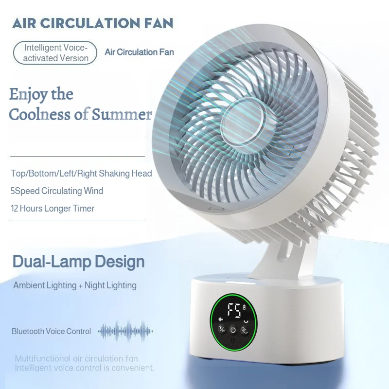 Cooling Home Desktop Shaking Head USB Charging Fan Air Circulation Intelligent Voice Timing Fan Home&dormitory Desktop Fan