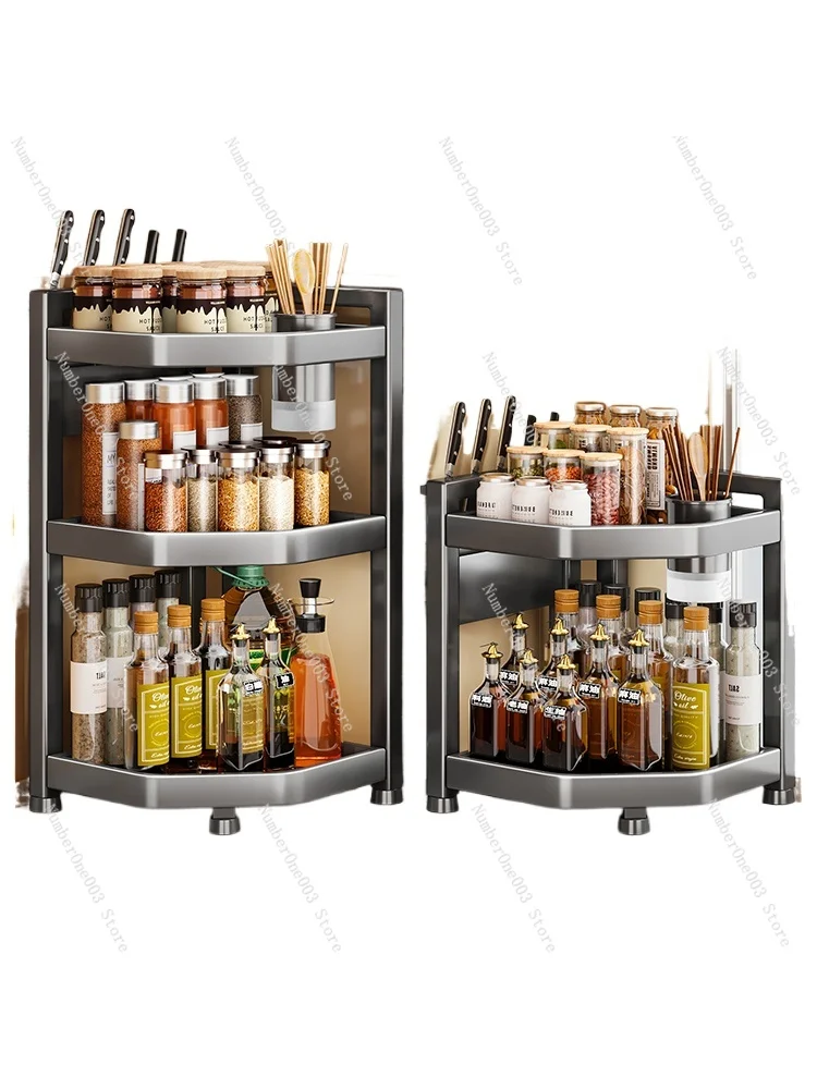 

Kitchen Rack Seasoning Rack Table Multi-Functional Kitchen Salt and Oil Corner Multi-Layer Storage Box Tripod