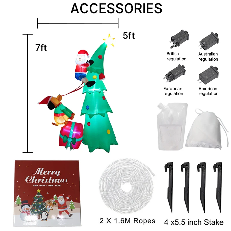 2,1 м/6,8 футов надувное дерево Санта-Клаус с собачьими огнями светодиодное домашнее праздничное освещение украшения двор рождественский декор поставки
